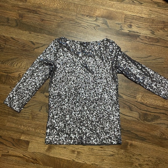 J Crew Sequin Top Tee Silver 3/4 Sleeve Size S - Picture 3 of 5